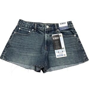 Rewash Women High Rise A-Line Denim Shorts Dark Wash Raw Hem NWT Size 3 26